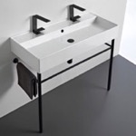 Scarabeo 8031/R-100B-CON-BLK Double Ceramic Console Sink and Matte Black Stand